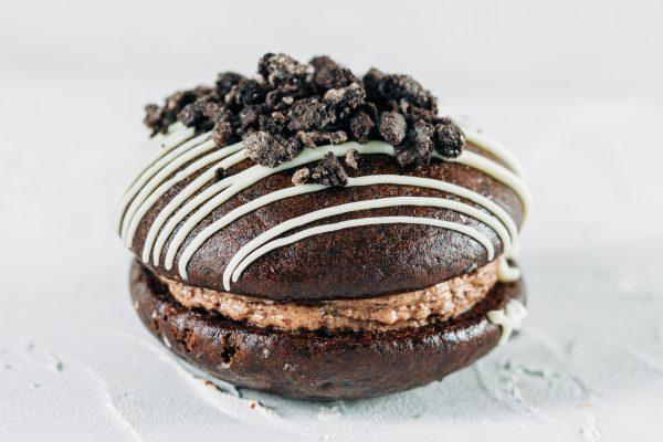 Double Chocolate and Oreo Whoopie Pie with white chocolate and Oreo crumb